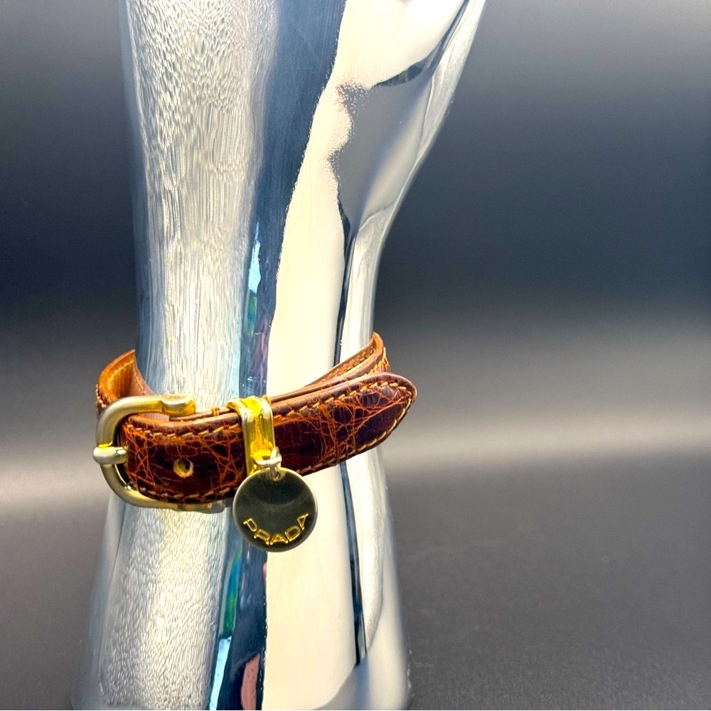 Prada Leather logo Wrap Bracelet Brown Croc Gold Made in Italy Vintage Y2K Rare - Picture 8 of 13